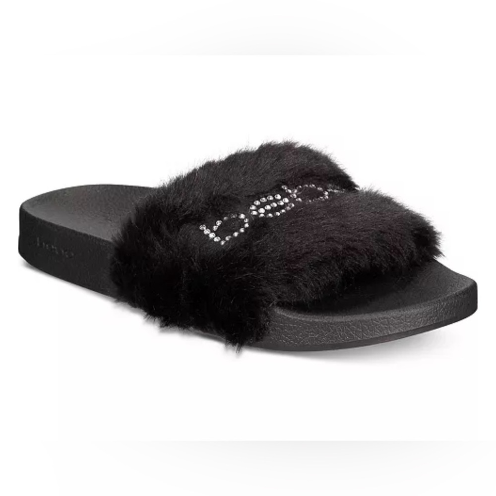 bebe Women's Furiosa Fluffy Slide Sandals